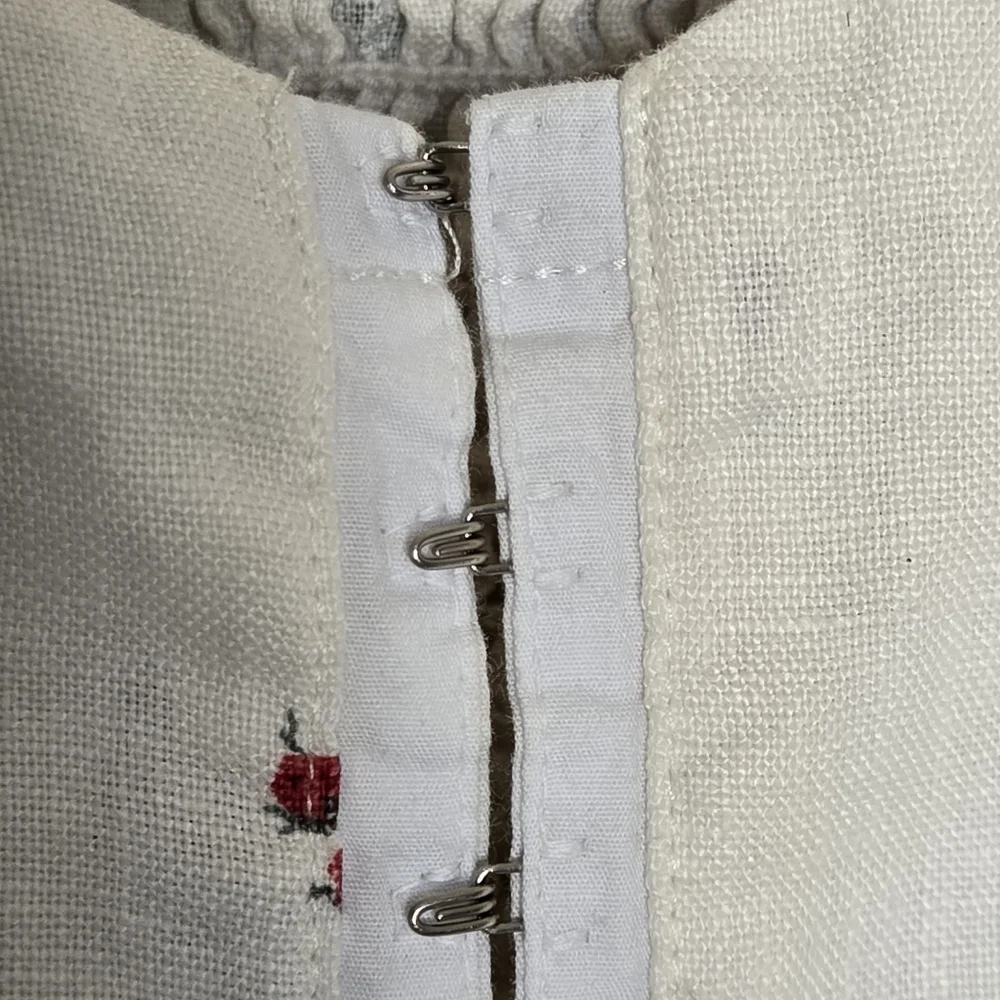 Reformation Romi White Floral Puff Sleeve Corset Linen Cottagecore Milkmaid Top